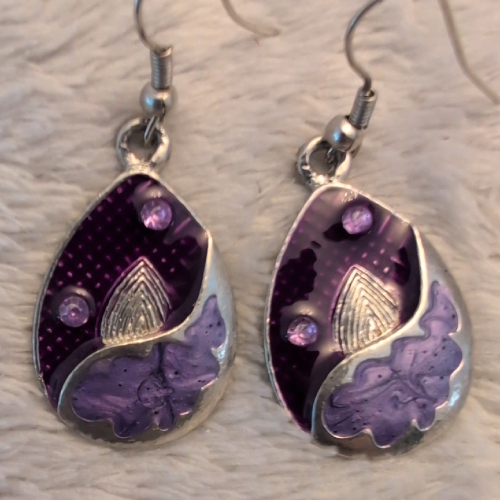 Purple Floral Drop Earrings